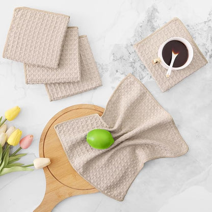 Homaxy Microfiber Waffle Weave Kitchen Dish Cloths, 12 x 12 Inch Ultra Absorbent and Solid Color Dish Towels for Kitchen Fast Drying Dishcloth for Washing Dishes, 6 Pack, Beige