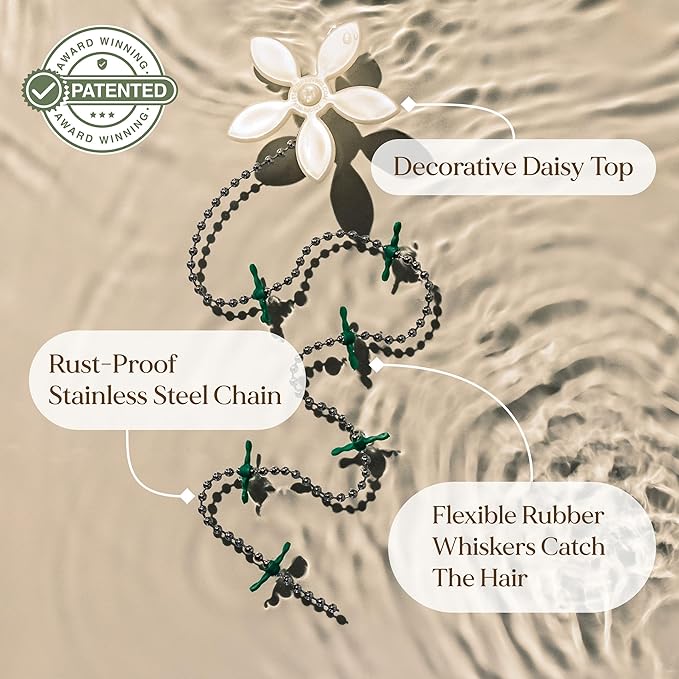 DrainWig Shower Drain Hair Catcher – Disposable Bathroom Hair Trap, Easy to Install in Shower Drain Cover, Helps Prevent Clogs – As Seen on Shark Tank – White Flower (4-Pack)