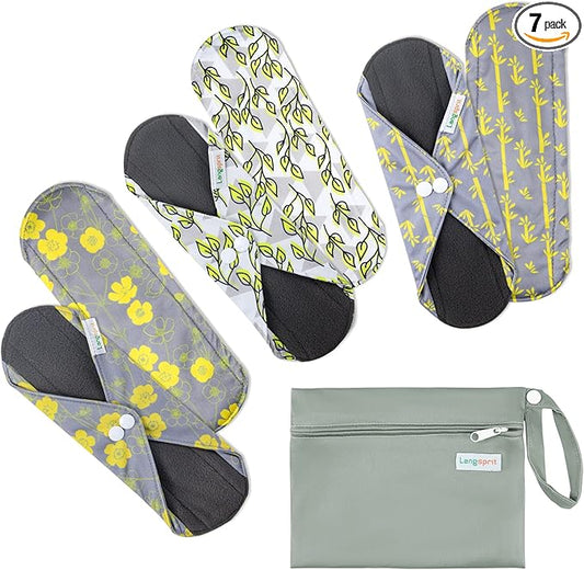 7pcs Set 1 pc Mini Wet Bag +6pcs Absorbent Reusable Sanitary Pads/Washable Cloth Menstrual Pads（Spring,M…