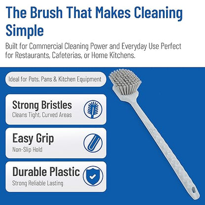 SPARTA 40501EC23 Plastic Large Scrub Brush, Kitchen Brush, Utility Brush With Long Handle For Cleaning, 20 Inches, Gray, (Pack of 6)