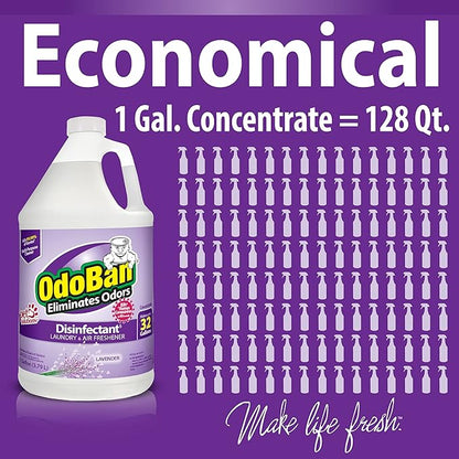 OdoBan Disinfectant Concentrate and Odor Eliminator, Made in the USA, Lavender Scent, 4 Gallons