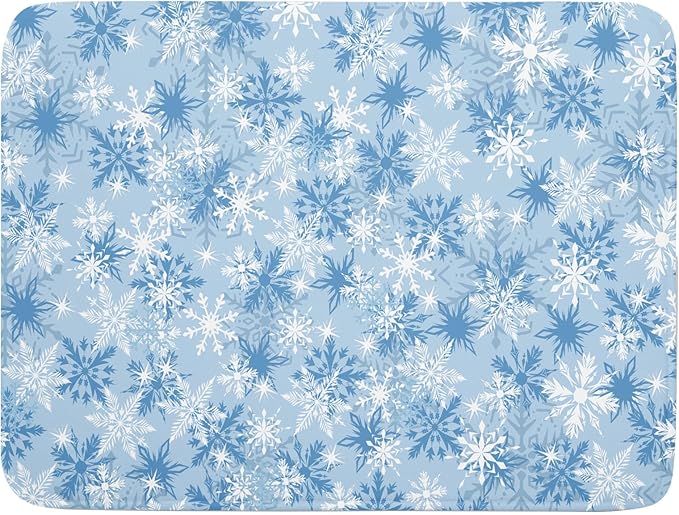 Winter Snowflake Dish Drying Mat for Kitchen Counter Blue White Christmas Snowflake Drying Mat 18x24 Inch Xmas Holiday Absorbent Dish Drainer Mat Christmas Kitchen Accessories