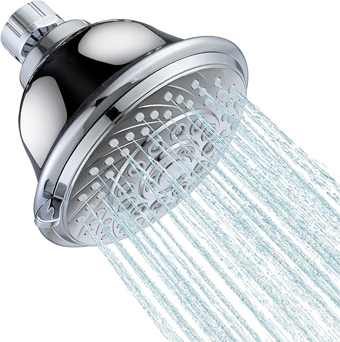 High Pressure Shower Head, 5-Spray Mode Adjustable Showerhead with 4-Inch Round Head, High Flow Handheld Shower for Low Water Pressure, Easy Install & Clean, Round Chrome