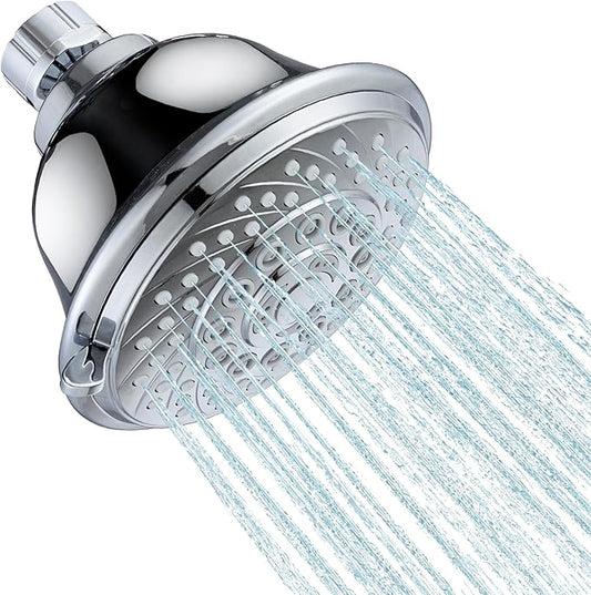 High Pressure Shower Head, 5-Spray Mode Adjustable Showerhead with 4-Inch Round Head, High Flow Handheld Shower for Low Water Pressure, Easy Install & Clean, Round Chrome