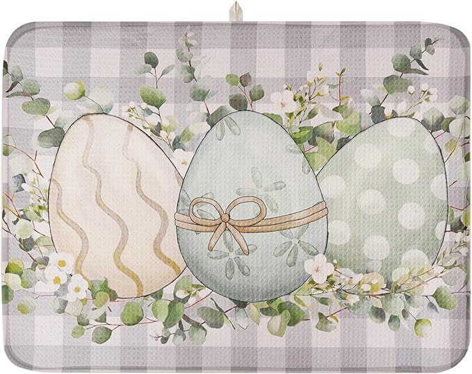 Easter Dish Drying Mat, Ultra Absorbent Easter Drying Mat for Kitchen Counter, Coffee Maker, 18 x 24 Inch