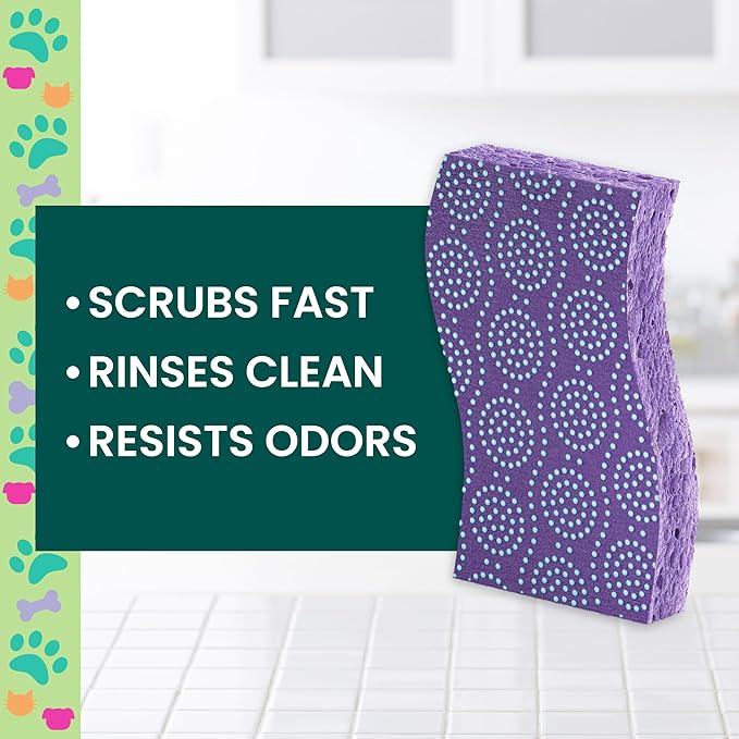 Scotch-Brite Dog Lovers Cleaning Kit, Includes 6 Limited Edition Non-Scratch Sponges and 1 Pet Hair Pickup Extra Sticky Lint Roller, Multi-surface Safe