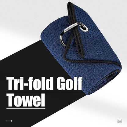 Mile High Life Tri-fold Golf Towel | Premium Microfiber Fabric | Waffle Pattern | with Heavy Duty Carabiner Clip | Golf Towel for Men and Women (NavyGolf Towel)