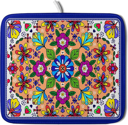 Mexican Talavera Dish Drying Mat Navy Blue Microfiber Dish Drain Pad for Kitchen Decor