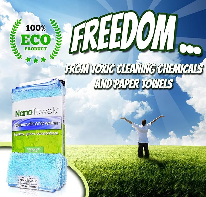 Life Miracle Nano Towels - Amazing Eco Fabric That Cleans Virtually Any Surface with Only Water. No More Paper Towels Or Toxic Chemicals | 4-Pack (8x8, Seashore Teal)