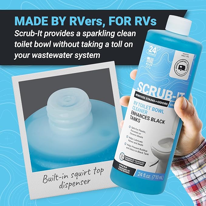 Unique Scrub-It RV Toilet Bowl Cleaner Liquid – Removes Stains, Odors & Debris, Safe RV Toilet Cleaner for RV & Marine Toilets, 24 oz, 3-Pack