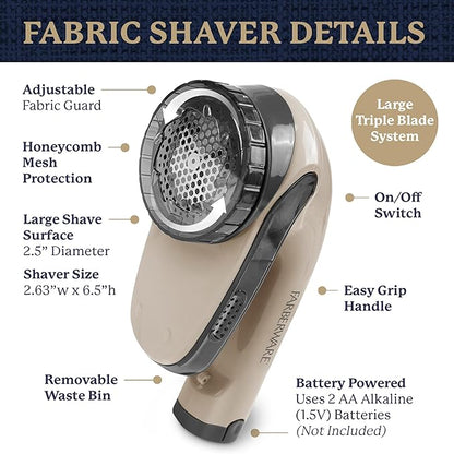 Farberware Large Lint Remover Fabric Shaver – Battery Operated Lint Shaver with Triple Blades for Clothes, Sweater Shaver to Remove Fuzz, Lint Balls, Pilling for Clothing, Couch, Furniture