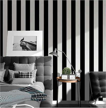 Guvana 197"x17.7" Black and White Stripe Contact Paper Peel and Stick Wallpaper Self-Adhesive Wallpaper Removable Contact Paper Modern for Living Room Bedroom Countertop Shelf Drawer Decor