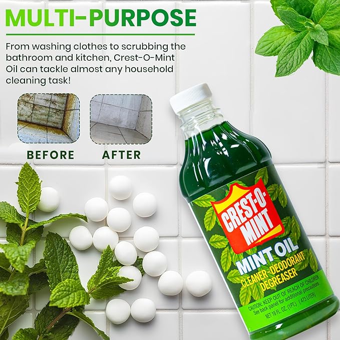 Crest-O-Mint Oil Multipurpose Cleaner & Degreaser, Simple All-Purpose Household Cleaner & Deodorizer, Natural Wintergreen Mint Scent, Made in USA (2, 16 fl oz)