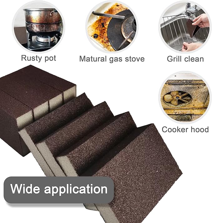 Krisler 8pc Carborundum Sponge Nano Emery Sponges Caspian Stone Pot Clean Brush Rust Eraser Grit Scouring Pads Pot Cleaning Pads with Carborundum Washing Kitchen Cleaner Tool(thickness-1inch)