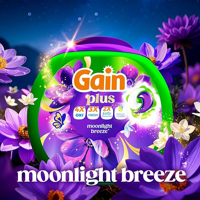 Gain Plus Flings Liquid Laundry Detergent Pods, Gain's Best Clean, All-In-One Pacs, Moonlight Breeze Scent, 45-Count