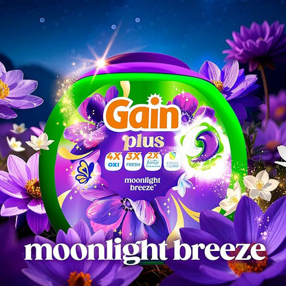 Gain Plus Flings Liquid Laundry Detergent Pods, Gain's Best Clean, All-In-One Pacs, Moonlight Breeze Scent, 45-Count