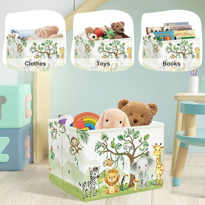Forest Animals Laundry Hamper Woodland Tree Large Storage Basket Parents Organizer Kids Clothes Toy Bins for Bedroom, Bathroom, Elephant, 36L