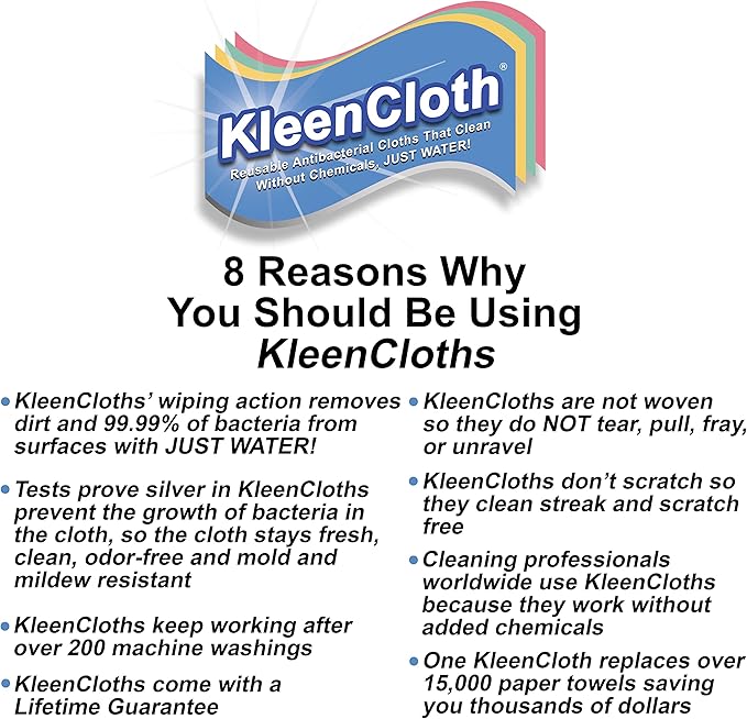 Reusable Antibacterial Cleaning Cloths – Removes 99.99% of Bacteria with Just Water | Silver-Embedded, Chemical, Odor, Streak & Scratch-Free for All Surfaces | 8 Pack