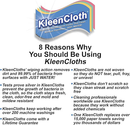 Reusable Antibacterial Cleaning Cloths – Removes 99.99% of Bacteria with Just Water | Silver-Embedded, Chemical, Odor, Streak & Scratch-Free for All Surfaces | 4 Pack