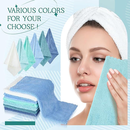 Syhood 12 Pieces Face Wash Cloth 12 x 12 in Makeup Remover Cloths Towel Coral Velvet Facial Microfiber Soft Fast Drying Facial Cleansing Towel for Face(Mix Light Colors)