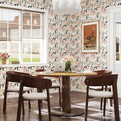 Timeet Floral Wallpaper Peel and Stick Vintage Floral Contact Paper Peel and Stick 17.3" x 120" Flower Wallpaper Boho Leaf Removable Self Adhesive Wall Paper for Cabinets Bedroom Wall Decorative