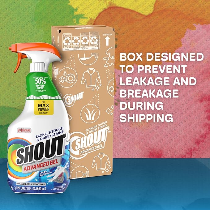 Shout Advanced Laundry Stain Remover Gel for Clothes Laundry, Breaks down stubborn, dried-in, and tough stains, 22oz Spray (Packaging May Vary)