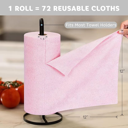 Matthew Microfiber Cleaning Cloth Roll 72Pack (12" x 12") Reusable Paper Towels&Washable Tear Away Towels,Ultra Water Absorbent Lint&Streak Free Cleaning Rags for Glass,Dishwash,Bathroom,Cars-Red