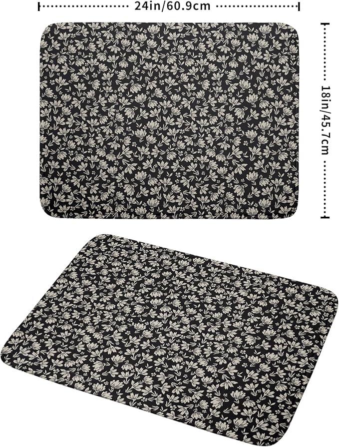 Floral Dish Drying Mat for Kitchen Counter 24x18 Inch Black Flower Drying Mat with Absorbent Reversible Microfiber Holiday Season Spring Dish Drainer Mats Rack Pad for Coffee Countertop Protector