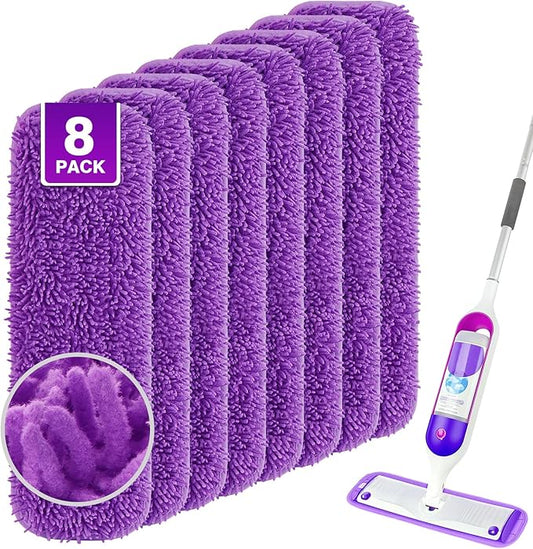 UNIMADE Reusable Mop Pads for Swiffer PowerMop, 8 Pack Microfiber Mop Pad Refill with Scrubber Strips for 13''-15'' SprayMop, Washable Mop Pads Use for Most Floor Types, Designed for Pets - Purple