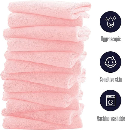 32 Pack Baby Washcloths - Luxury Coral Fleece - Extra Absorbent and Soft Wash Clothes for Newborns, Infants and Toddlers - Suitable for Sensitive Skin and New Born - Baby Shower - Pink, 10x10 Inch