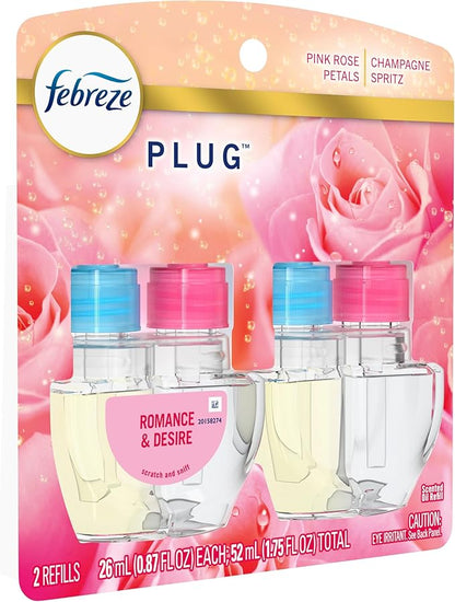 Febreze Plug In Air Freshener, Odor-Fighting Scented Oil Refill, Air Fresheners for Home and Bathroom and Kitchen, Long Lasting for Strong Odors, Romance & Desire Scent, 0.87oz Refills, 2 Count