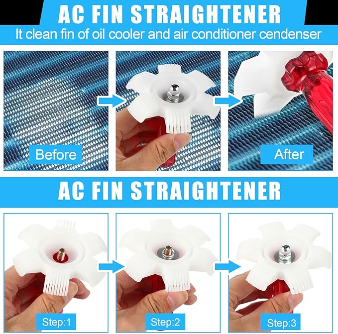 8 Pcs Air Conditioning Fin Cleaner Set HVAC Coil Cleaning Brush Condenser Fin Straightener Evaporator Coil Cleaner AC Comb Condenser Split Cleaning Kit Fridge Radiator Tool(Wood,Bamboo)