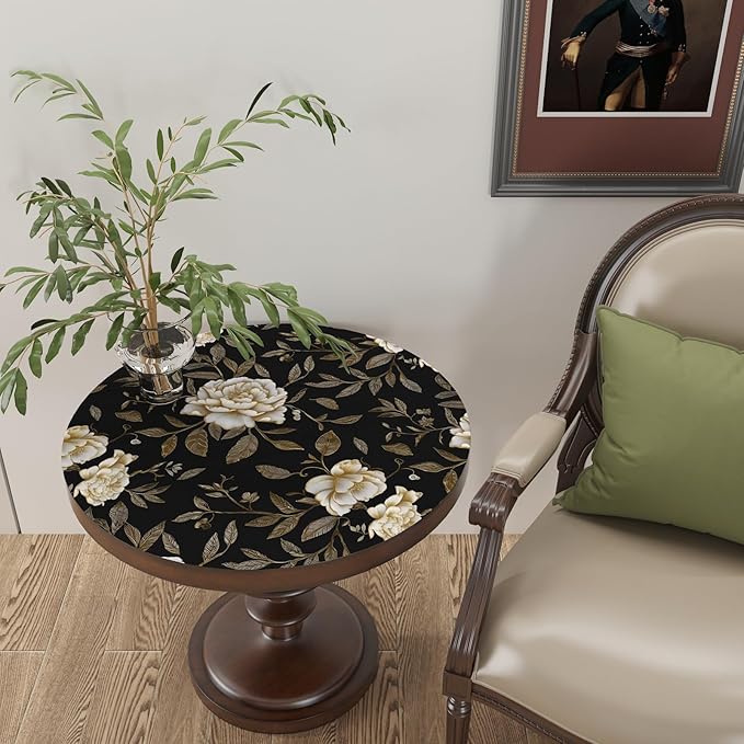 Laatse Floral Wallpaper Peel and Stick, Golden/White Flowers Contact Paper 17.5" x 393.7", Black Botanical Wall Paper Self Adhesive Waterproof Removable for Room Shelves Cabinet Drawer Table Decor
