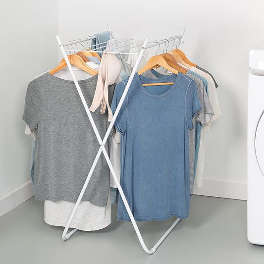 Honey-Can-Do Easy-Fold Collapsible Clothes Drying Rack – Sturdy Metal Laundry Rack, Holds 40 lbs., Space-Saving Clothes Rack, Towel Rack, Foldable Laundry Drying Rack for Indoor/Outdoor Use – White