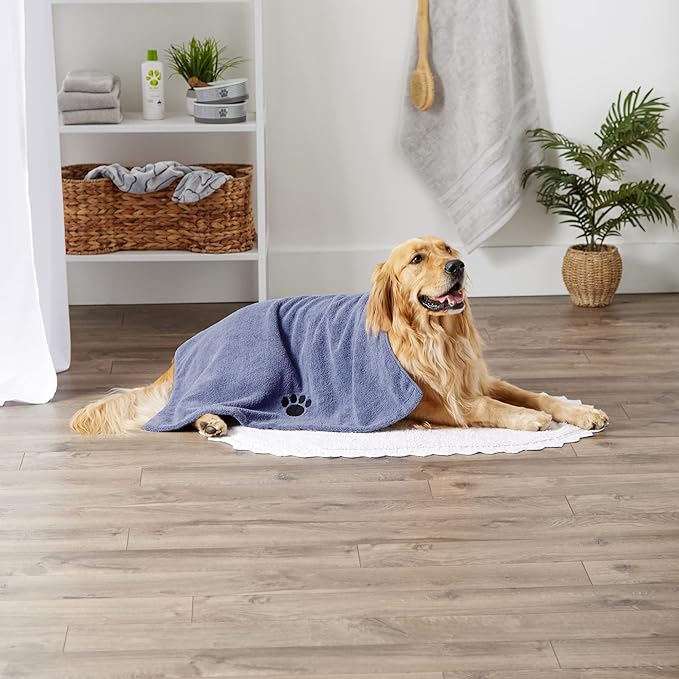 Bone Dry Pet Grooming Microfiber Towel, Embroidered Collection, X-Large,41x23.5", Stonewash Blue