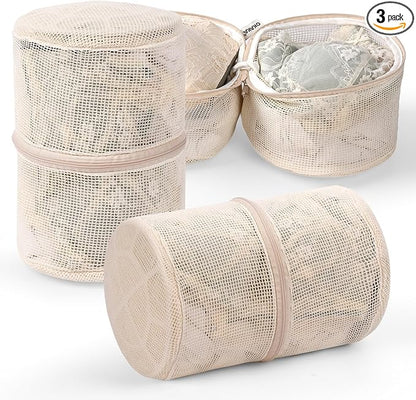 100% Pure Cotton Mesh Laundry Bags, Bra Lingerie Wash Bags for Delicates, No Dye, Set of 3, Natural(8x6.5 Inch)