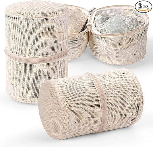 100% Pure Cotton Mesh Laundry Bags, Bra Lingerie Wash Bags for Delicates, No Dye, Set of 3, Natural(8x6.5 Inch)