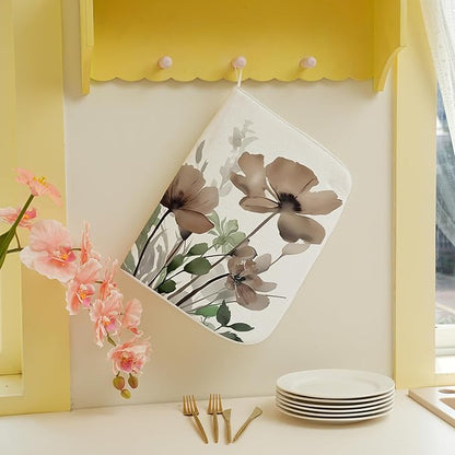 Spring Dish Drying Mat 18x24 Inches For Kitchen Counter Absorbent Brown Green Floral Kitchen Decoration Drying Mat Summer Flower Decorative Pad For Home Kitchen,Dining Room,Office Decoration