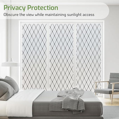 LUTE Frosted Window Privacy Film, Static Cling UV Sun Blocking Heat Control Window Cover, Removable Non-Adhesive Glass Sticker Vinyl Decorative Bathroom Frosting Decals, Black Lattice, 35.4" x 157.4"