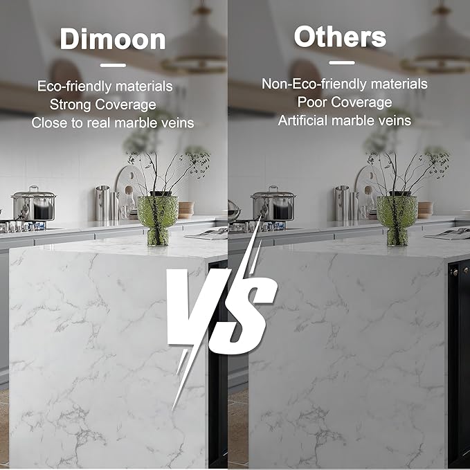 Dimoon 15.7''x70.9'' Marble Peel and Stick Wallpaper White Granite Contact Paper for Countertops Waterproof Kitchen New Environmentally Friendly Materials Thickening Upgrade Renter Friendly Vinyl Wrap