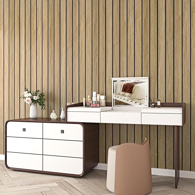 Wallercity Thick Brown Slats Wood Grain Wall Panels 11.7''x118'' Peel and Stick Sound Absorption 3D Wood Panels Vinyl Self Adhesive Waterproof Flexible Wooden Fence for Bedroom Living Room Wall Decor