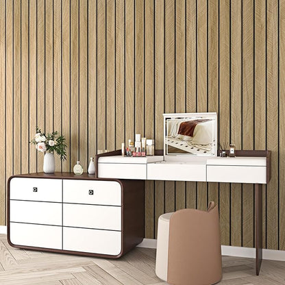 Wallercity Thick Brown Slats Wood Grain Wall Panels 11.7''x118'' Peel and Stick Sound Absorption 3D Wood Panels Vinyl Self Adhesive Waterproof Flexible Wooden Fence for Bedroom Living Room Wall Decor