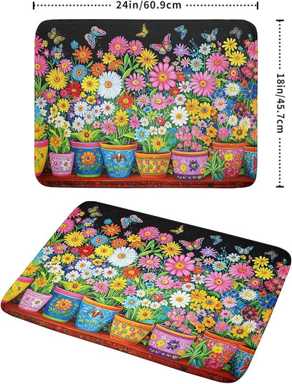Vintage Flowers Dish Drying Mats Spring Floral Drying Matt Kitchen Counter 18x24