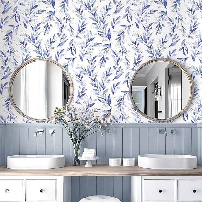Livebor Leaf Peel and Stick Wallpaper Olive Leaf Contact Paper 17.7inch x 393.7inch Floral Leaves Wallpaper Peel and Stick Modern Farmhouse Wall Paper for Bedroom Neutral Self Adhesive Decorative