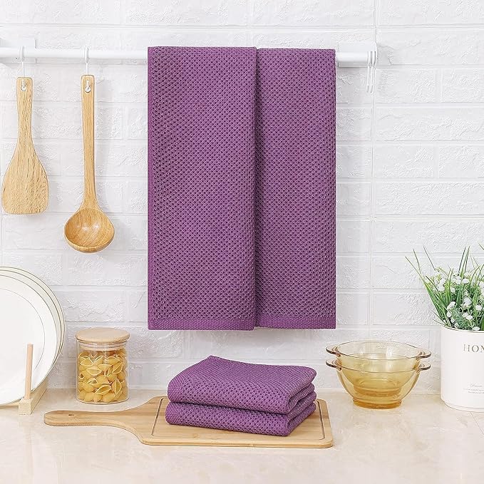 Kitinjoy 100% Cotton Waffle Weave Kitchen Hand Towels (13 X 28 Inches, Violet), 6-Pack Super Soft and Absorbent Dish Towel for Drying Dishes