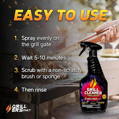 Grill Cleaner Spray & Degreaser | Heavy-Duty Grill Spray for BBQ, Griddles & Cast Iron Cleaner - Professional Outdoor Kitchen Formula - 35.2 fl oz.