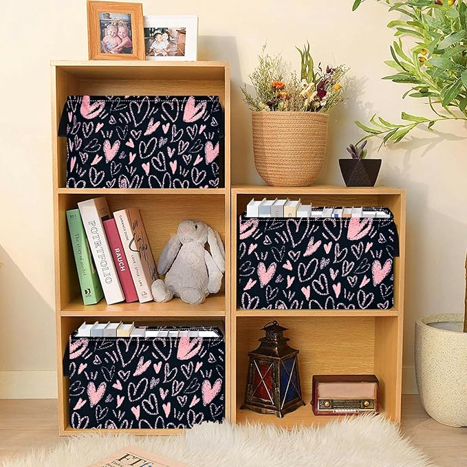MAIZMZ Girls Basket Empty Gift Basket with Handles,Closet Shelf Storage Organizer Bins Heart Print Girls Nursery hamper Kids Toys Books Box Room Decor