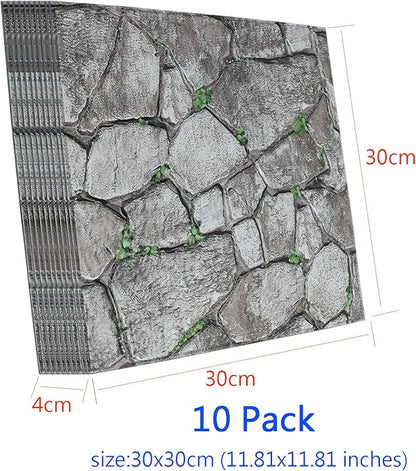 3D Panels Peel and Stick,Simulated Stone Wall,PVC Waterproof Self Adhesive Decorative for Interior Wall Decor,Living Room,TV Background,Study Room 10 Pcs 11.81x11.81 Inches.