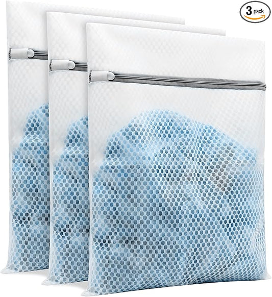 3Pcs Laundry Bags Mesh Wash Bags, With Strong Zipper, Durable Washing Machine Bags for Lingerie, Bras, Socks, Clothes & Travel Organization, 12 x 16 inches