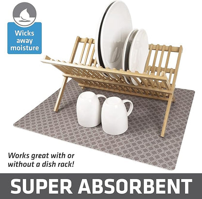Drymate Jumbo XL Dish Drying Mat (19”x24”), Low-Profile, Super Absorbent, Quick Dry Fabric, Waterproof & Slip-Resistant, for Kitchen Counter, Trimmable, Easy to Clean (USA Made)(Taupe)